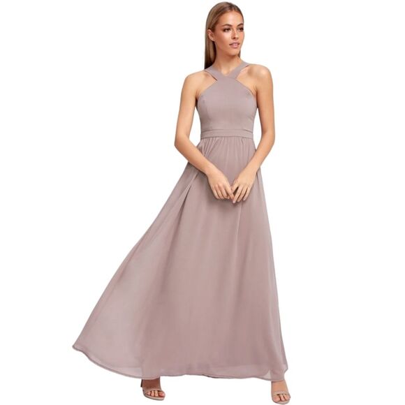 Lulu's Air of Romance Taupe Maxi Dress Size Small - Picture 1 of 6